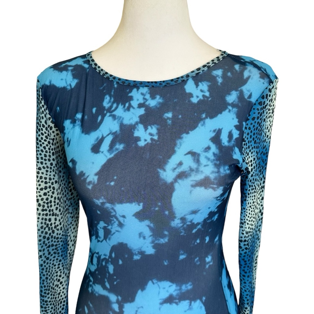 Women’s Sheer Mesh Long Sleeve Bodycon Cover Up Dress Blue Size Small NWOT - Picture 2 of 12